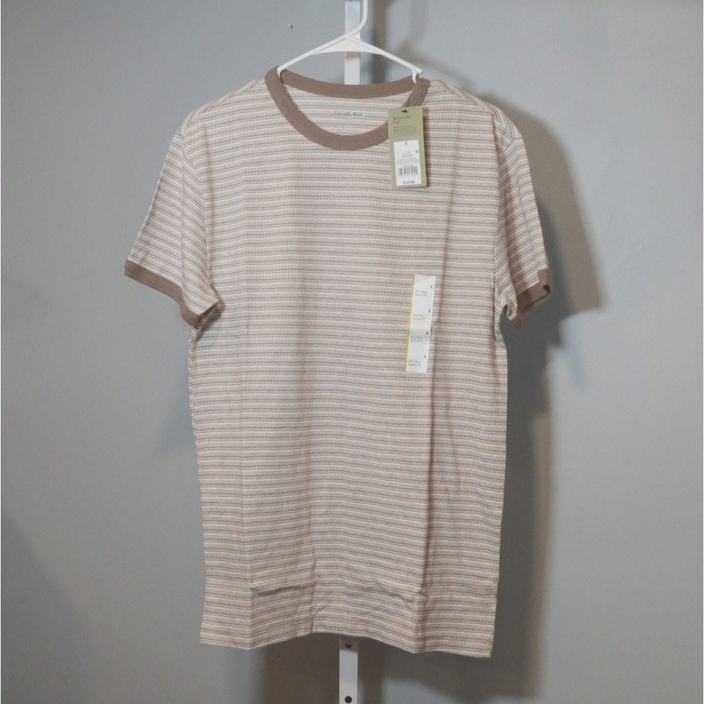 NWT Goodfellow & Co Men's Size S White/Brown Stripe T-Shirt.